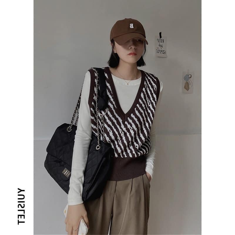 Áo gile len loại 1 hoạ tiết vằn chất len pha lông dày dặn hàng quảng châu | BigBuy360 - bigbuy360.vn