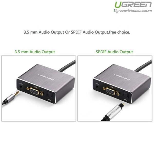 Cáp chuyển đổi HDMI to VGA + Audio và 1 cổng quang SPDIF chính hãng Ugreen 40282 cao cấp