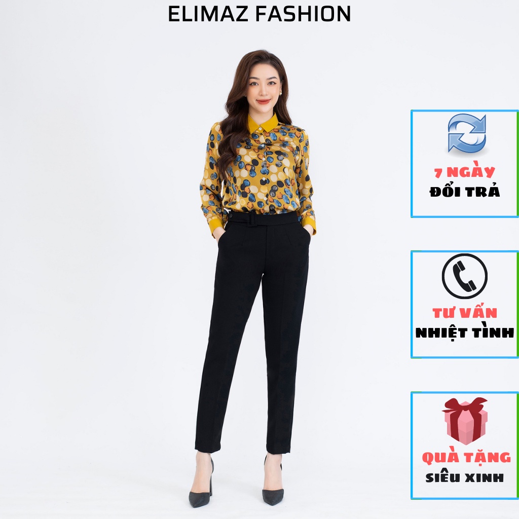 Quần Tây Âu Nữ Công Sở Lưng Cao Elimaz, Có Đai Eo Đính Khóa Vuông Ống Đứng EQ19.009 - HÀNG MỚI VỀ