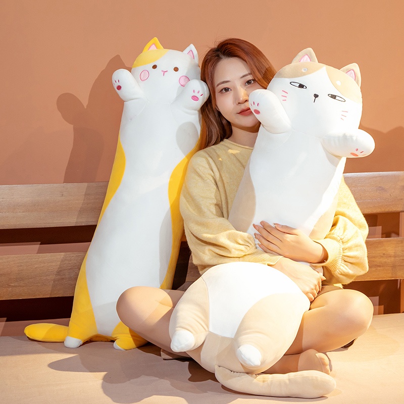 Gối Ôm Nhồi Bông Dáng Dài Mềm Mại Hình Chú Mèo Dễ Thương Làm Quà Tặng Sinh Nhật Cho Bé