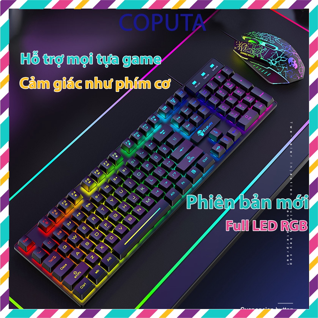 Bộ chuột bàn phím máy tính Coputa chuột bàn phím giả cơ Gaming có dây Full LED RGB T6