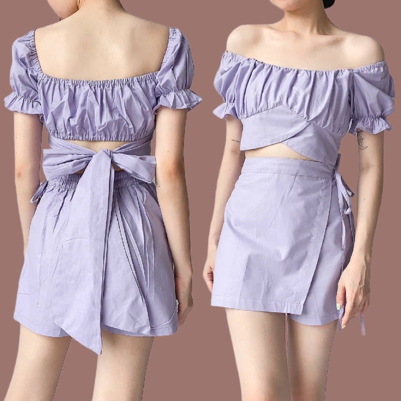 BLACK ROUGE Sachi Áo CROPTOP Tay Ngắn Chất Liệu COTTON Cao Cấp Phối Ruy Băng Màu Đen / Hồng Đậm / Trắng / Kaki Cho Nữ