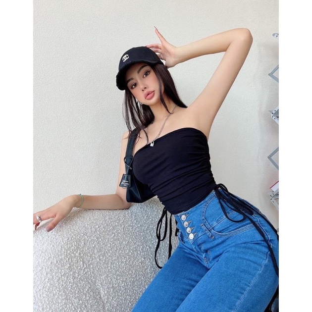 Áo ống nữ body rút dây 2 bên croptop