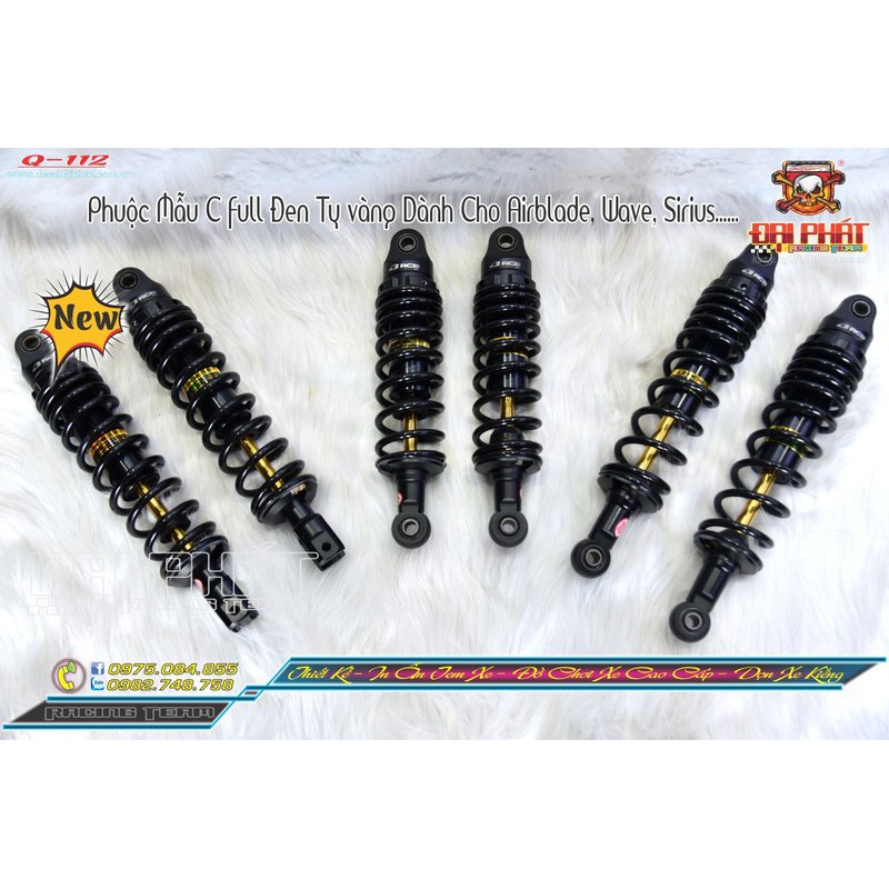 Phuộc RCB Mẫu C Full Đen Ty Vàng Dành Cho Airblade, Wave, Sirus - Q-112