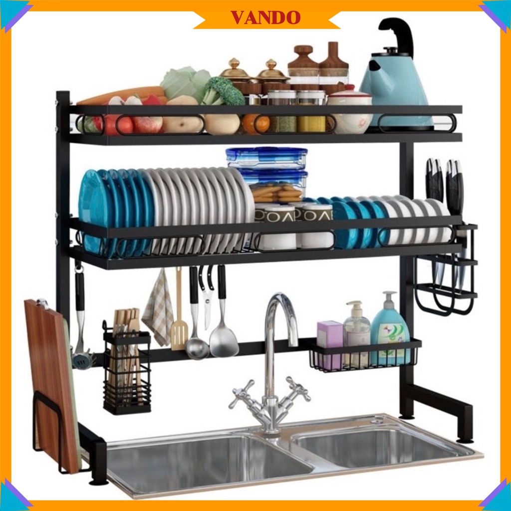 Kệ Chén Bát VANDO Đa Năng 2 Tầng Trên Bồn Rửa TẶNG kèm giá để dao thớt, đũa thìa, móc treo.
