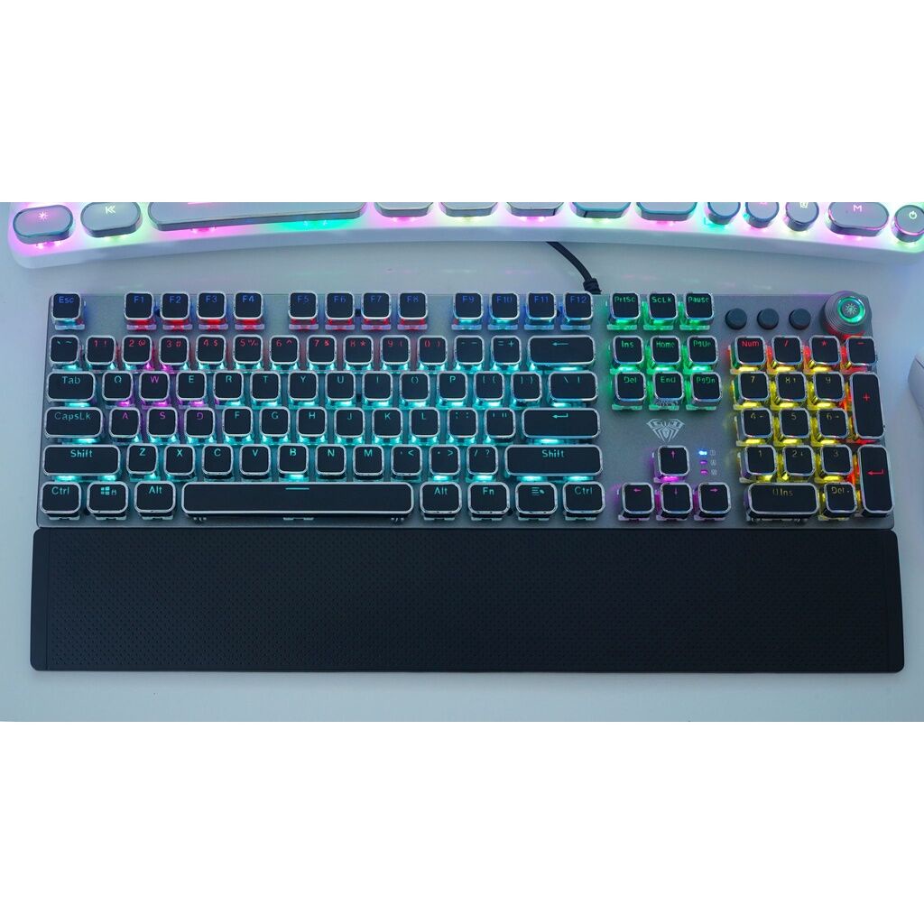 Bàn phím cơ gaming AULA FZ088/FZ058 cao cấp | Núm xoay đa chức năng, đèn LED nổi bật, có bệ tì tay, bàn phím chơi game