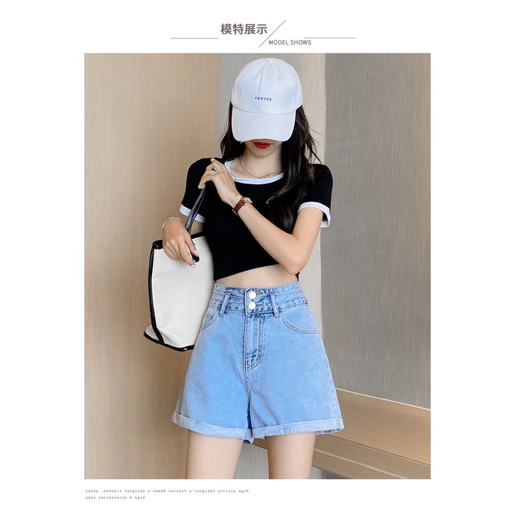 Quần Short Bò Nữ Hai Cúc Gấp Gấu MIAA Quần Shorts Jeans Denim Hàn Quốc Cá Tính