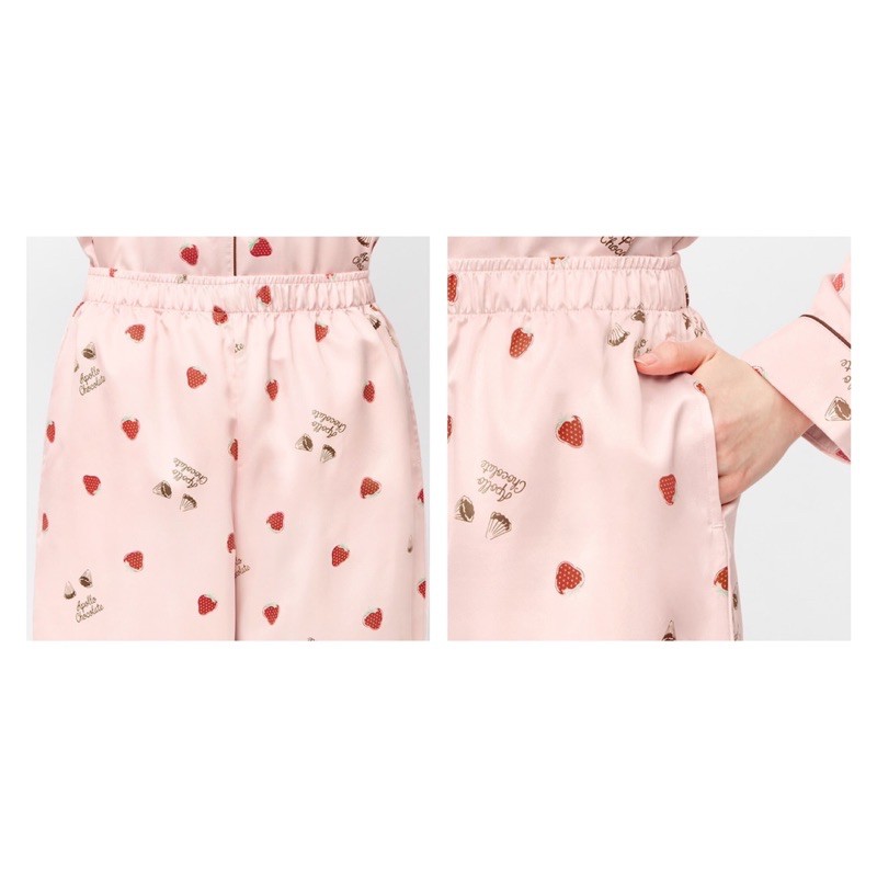Bộ quần áo dài pyjama nữ in hình dâu tây dễ thương của GU - Nhật Bản