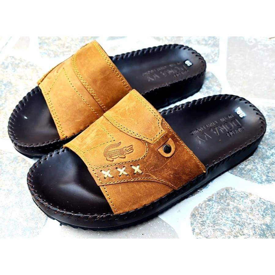 Dép Nam Da Bò, Dép Quai Ngang Da Thật shop KINSON A11