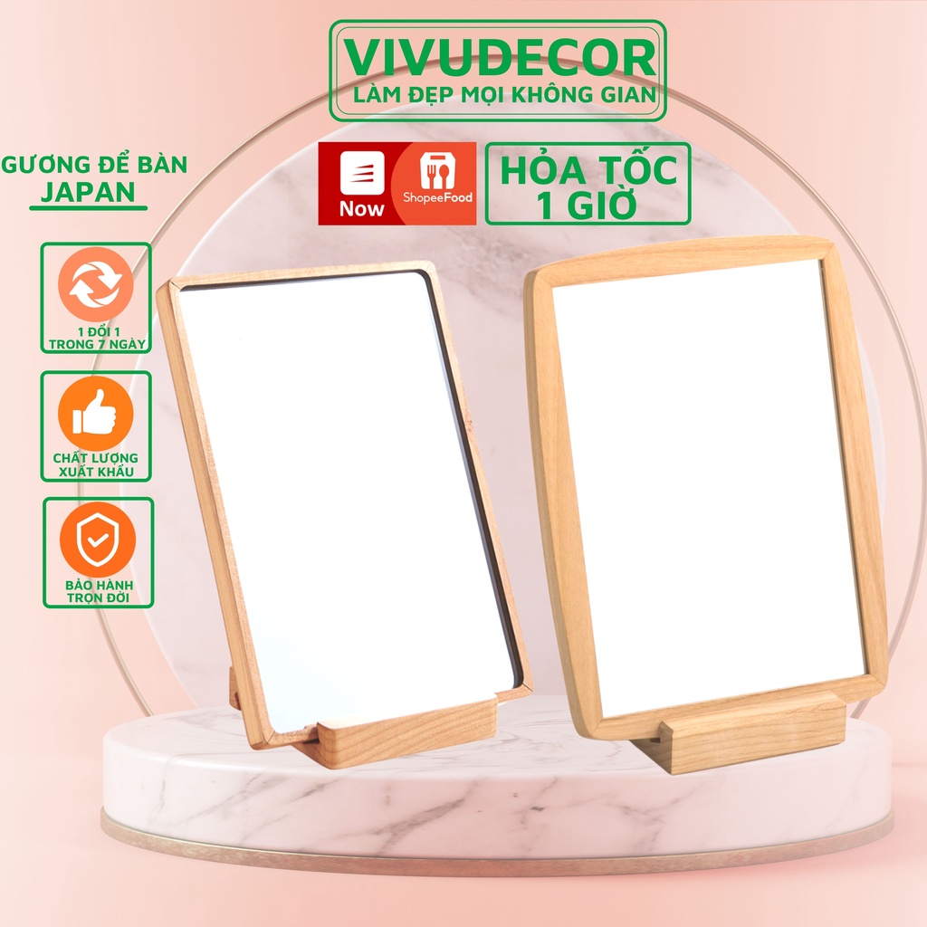 Gương để bàn Vivudecor 100% gỗ tự nhiên nhập khẩu từ Mỹ, Gương soi trang điểm cao cấp thiết kế theo phong cách JAPAN.