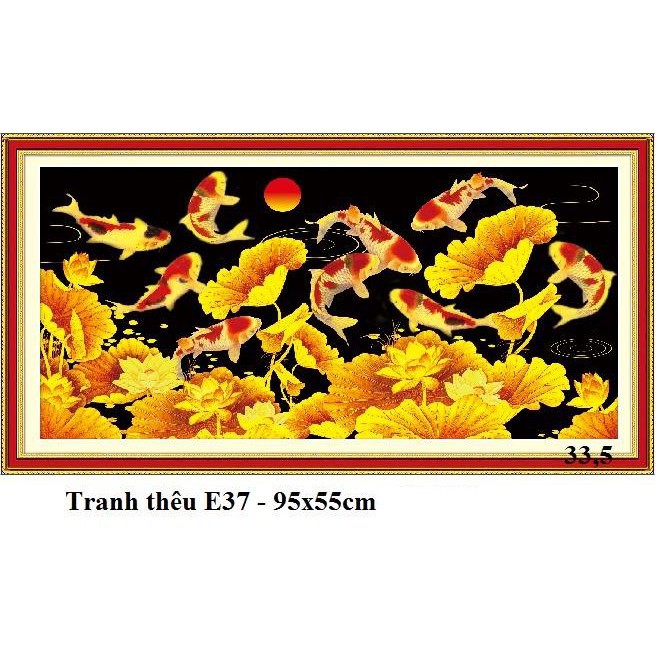 TRANH THÊU PHONG CẢNH CỬU NGƯ QUẦN HỘI E37 (95X55)
