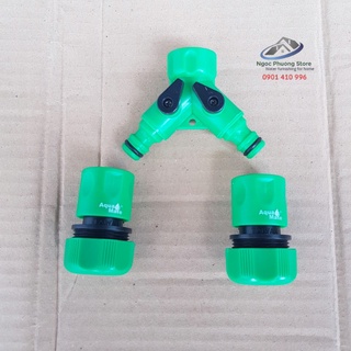 Combo Van khóa nước chia 2 cửa nối nhanh W3270 kèm 2 khớp nối ống mềm 18mm – 21mm W3180 AQUAMATE ĐÀI LOAN