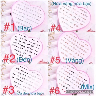 Bông tai hộp trái tim bộ 36 đôi thanh nhựa