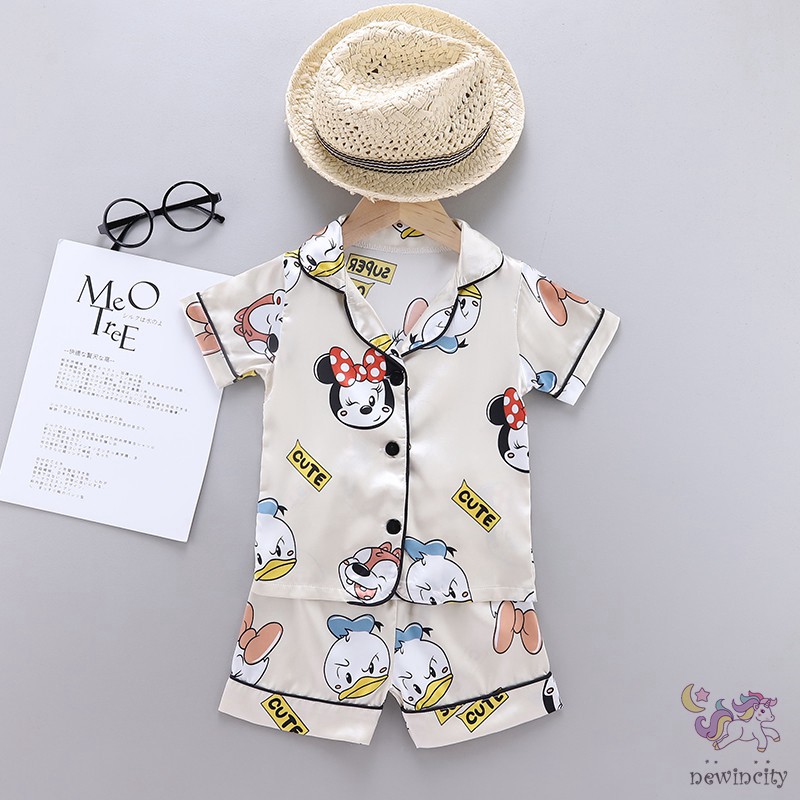 Bộ Đồ Ngủ Ngắn Tay In Họa Tiết Hoạt Hình Dễ Thương Dành Cho Bé Gái