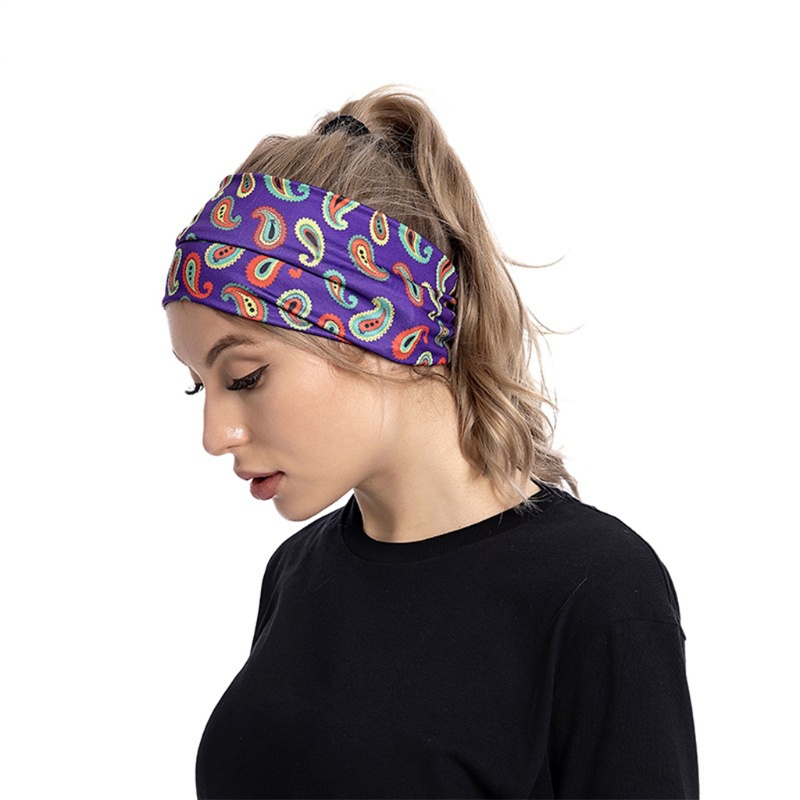 Băng Đô Turban Bản Rộng Co Giãn Chống Trượt In Họa Tiết Phong Cách Boho Dùng Khi Tập Yoga / Chạy Bộ