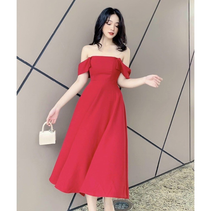 Đầm tết đỏ dạo phố cực xinh chất vải mềm mịn thiết kế may 2 lớp có mút ngực mã [KIMY] | BigBuy360 - bigbuy360.vn