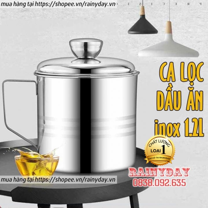 Ca bình đựng lọc dầu ăn dầu mỡ bằng Inox 304 1.2L có lưới lọc cặn cao cấp tiện lợi