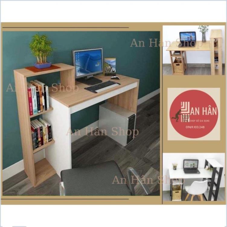 Bàn làm việc , bàn học dáng chữ L kèm giá để sách tiện lợi .