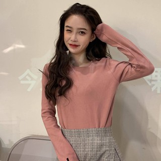 Áo thun tay dài màu trơn phong cách Hàn Quốc cho nữ