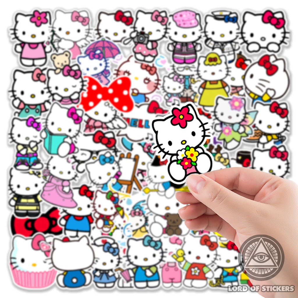Set 50 Nhãn Dán Hello Kitty Sticker Cute Phong Cách Hoạt Hình Chống Thấm Nước Trang Trí Mũ Bảo Hiểm, Laptop, Vali, Sổ