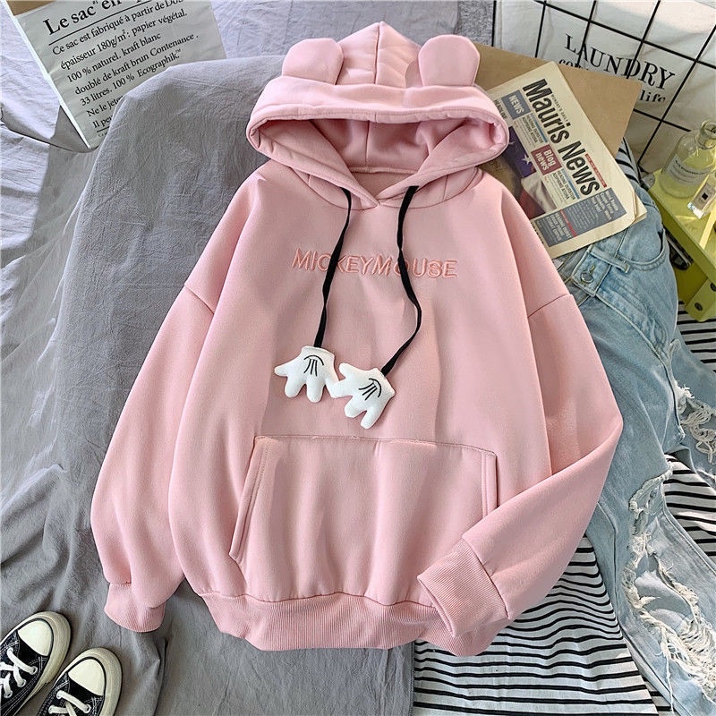 Áo hoodie nữ tai gấu dễ thương chất nỉ dày dặn