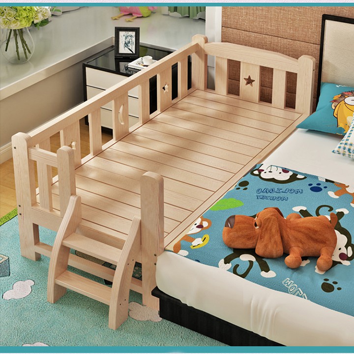 Giường trẻ em gỗ thông quây 3 mặt quây 4 mặt có cầu thang 128*60*40cm | BigBuy360 - bigbuy360.vn