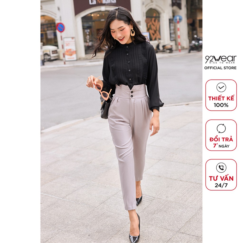 Quần tây baggy nữ 92WEAR âu cạp cao ống suông, công sở, đi tiệc,tôn dáng QAA1213
