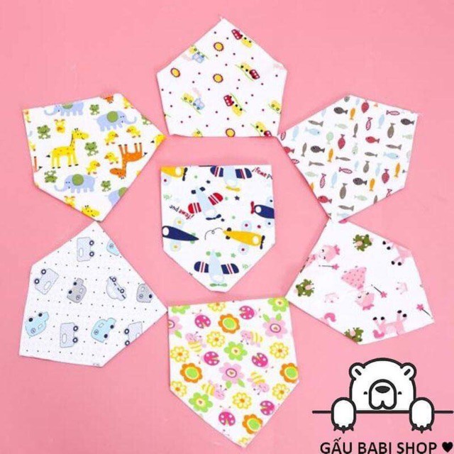 KHĂN YẾM TAM GIÁC CHO BÉ 100% COTTON 2 LỚP CÓ KHUY BẤM - K1