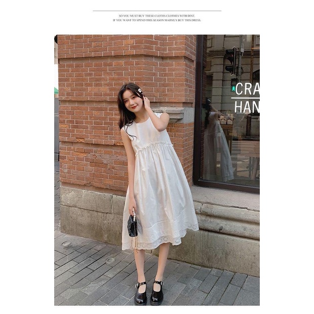 Váy babydoll viền ren gấu sát nách