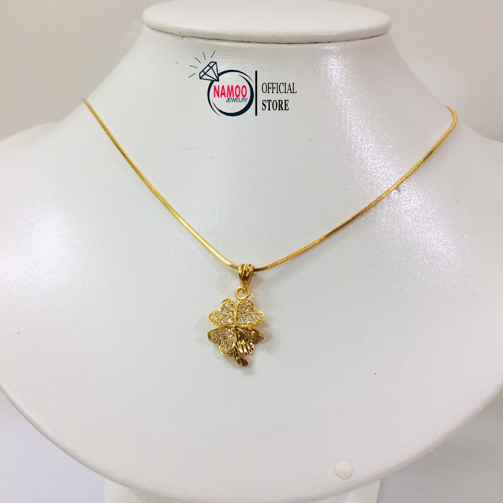Dây Chuyền Cỏ 4 lá Đính Đá V808 phối Dây mì Độ dài 45cm, Vòng Cổ Mạ Vàng nữ Namoo Jewelry