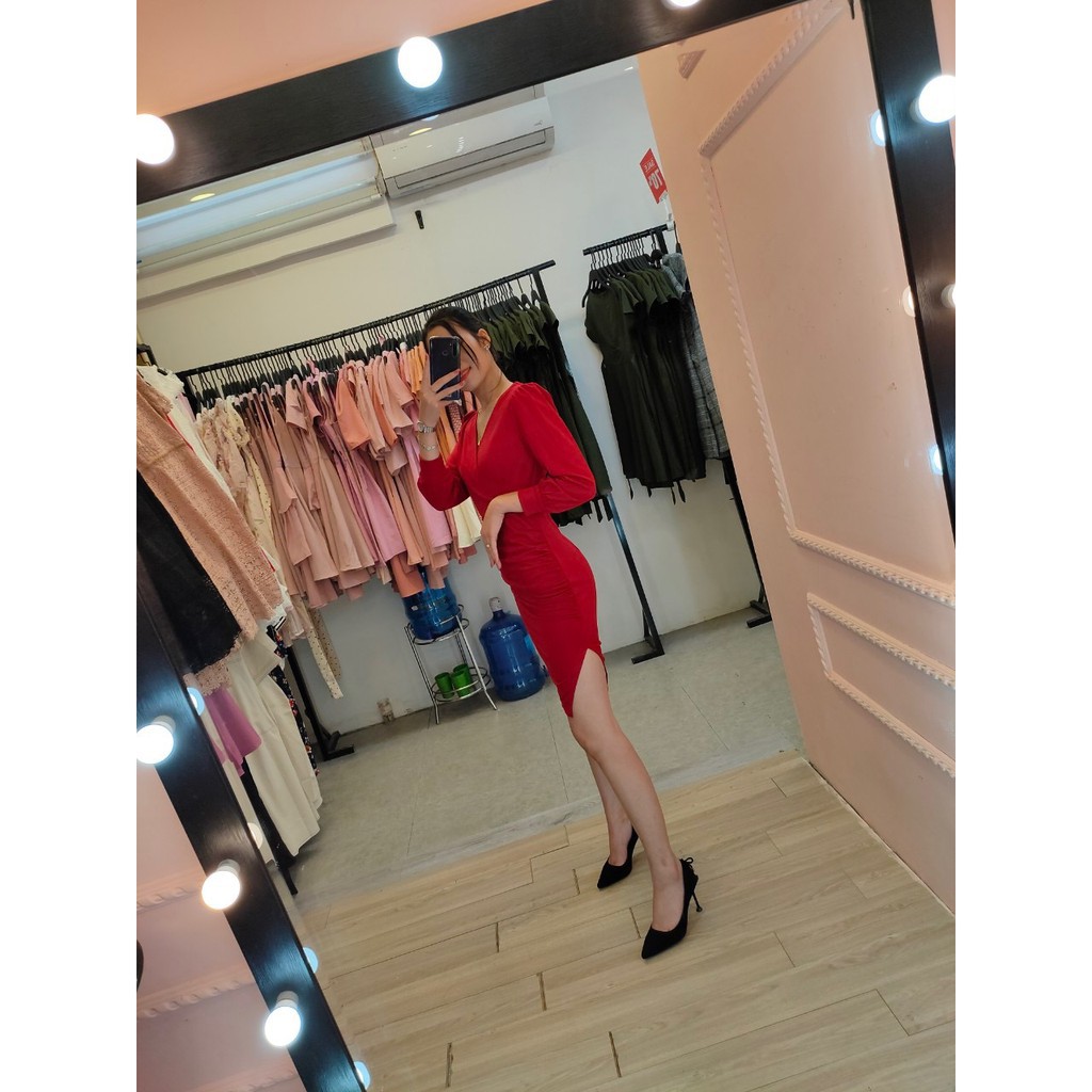 ĐẦM ĐỎ BODY TAY LỠ THIẾT KẾ K065 - Elise House (Hàng may thiết kế ,ảnh thật shop tự chụp)