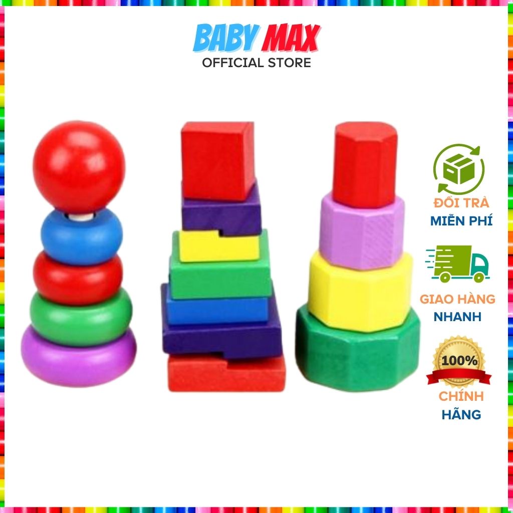 Đồ chơi gỗ thông minh thả gỗ 3 cọc hình khối cho bé đồ chơi montessori BABY MAX