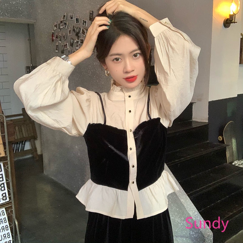 Áo Sơ Mi Tay Phồng Dáng Rộng Màu Sắc Ngọt Ngào Phong Cách Vintage Dành Cho Nữ