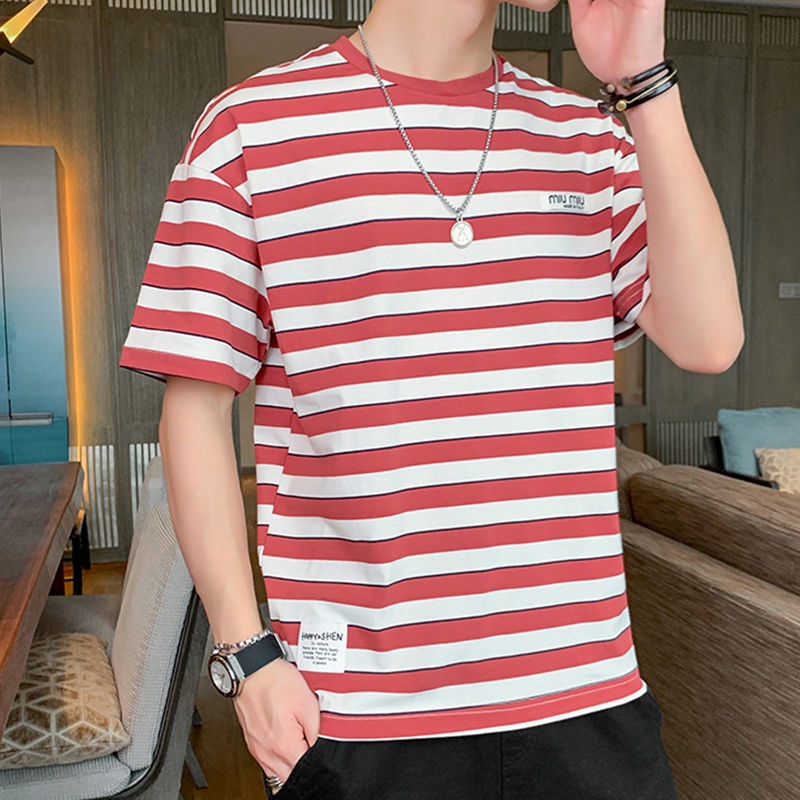 Áo Thun Cotton Tay Ngắn Họa Tiết Sọc Ngang Thời Trang Mùa Hè Hàng Mới Dành Cho Nam Size S 2022