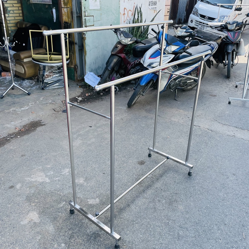Sào treo quần áo đôi, sào đồ,sào quần áo,khung INOX chắc chắn, chân vuông không khoen (R50*D120*C140)).