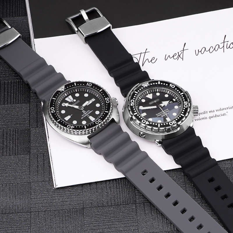 Dây Đeo Silicon Có Vòng Kim Loại 22mm Thay Thế Cho Đồng Hồ Seiko Prospex SKX007 Tuna Sumo