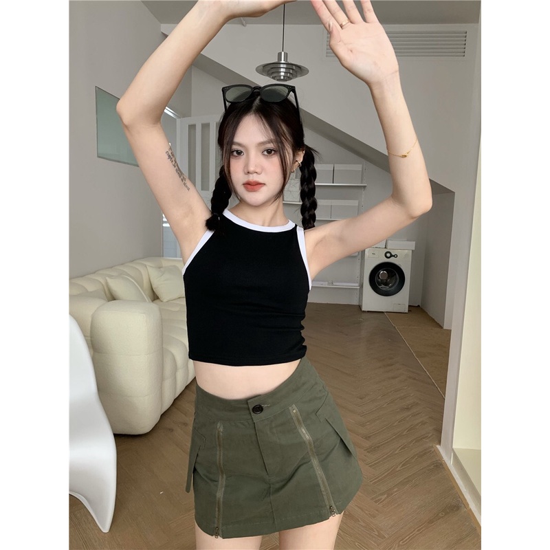 Áo Croptop Ba Lỗ MIMILA Áo Thun Nữ Phối Viền Nhiều Màu Dáng Basic Dễ Phối Đồ - MA062
