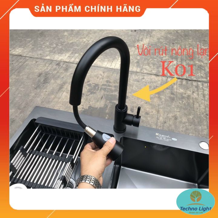Vòi rửa bát, vòi rửa chén nóng lạnh dây rút nano KOBESI nặng 1.7kg cao cấp ⚡ Hàng chính hãng- BH 3 năm⚡