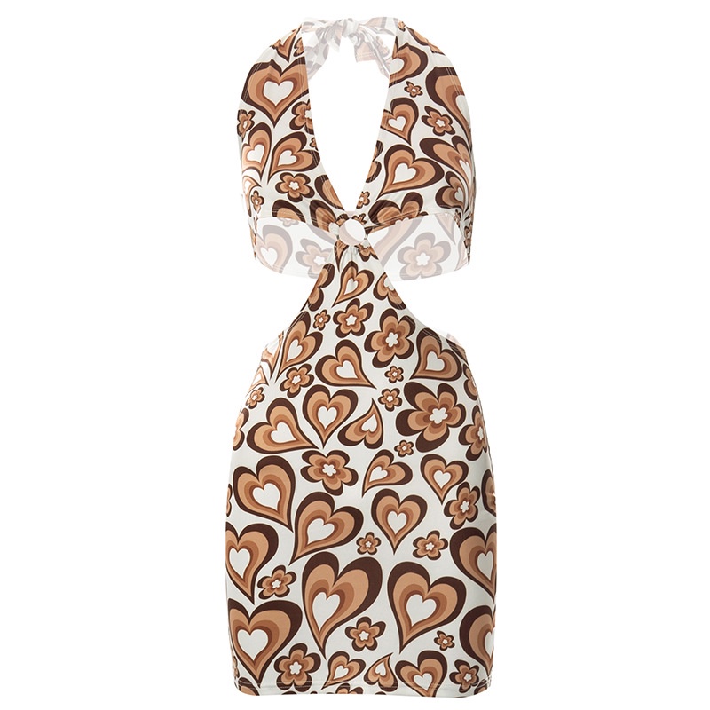 Đầm Hai Dây Hở Lưng In Họa Tiết Trái Tim Thời Trang Cho Nữ