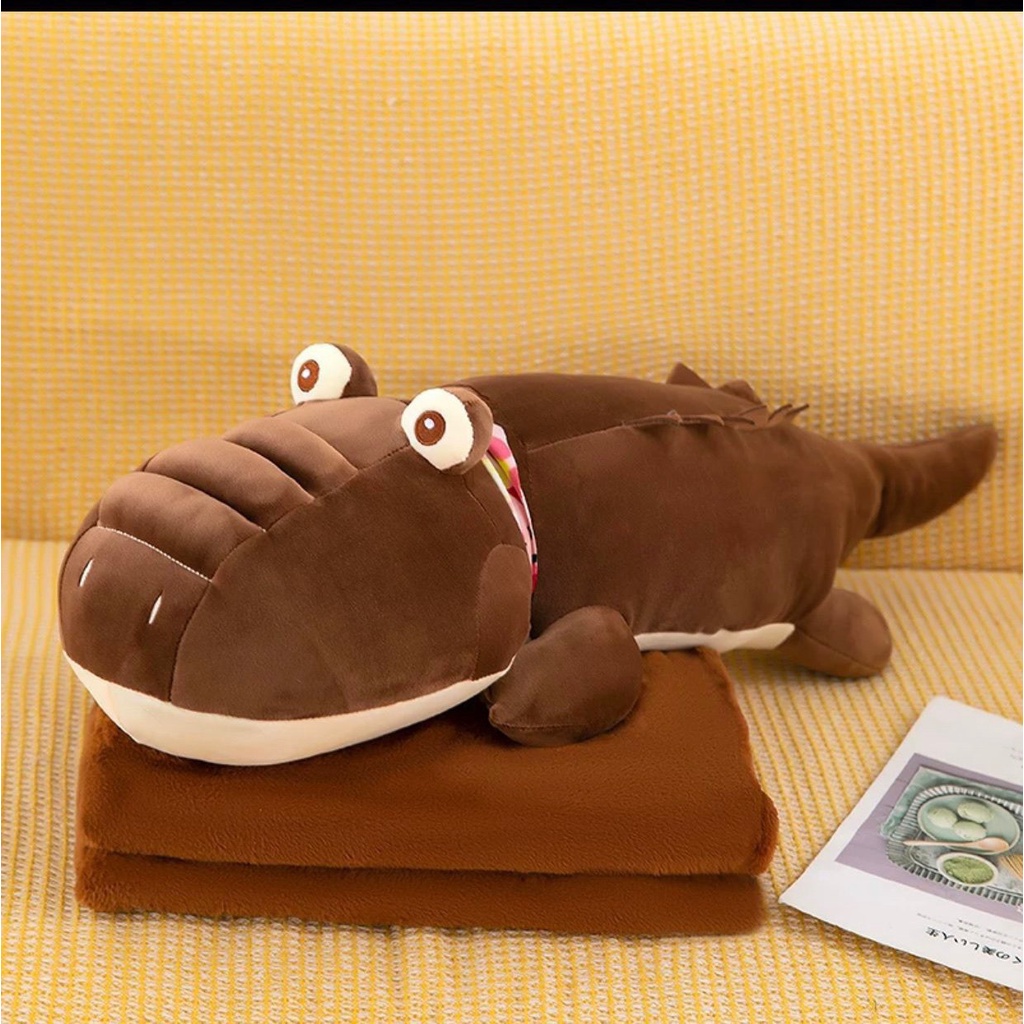 Chăn gối gấu bông hình thú, bộ chăn gối văn phòng hình thú nhồi bông 2 trong 1, gối kèm mền hình cáo đuôi dài