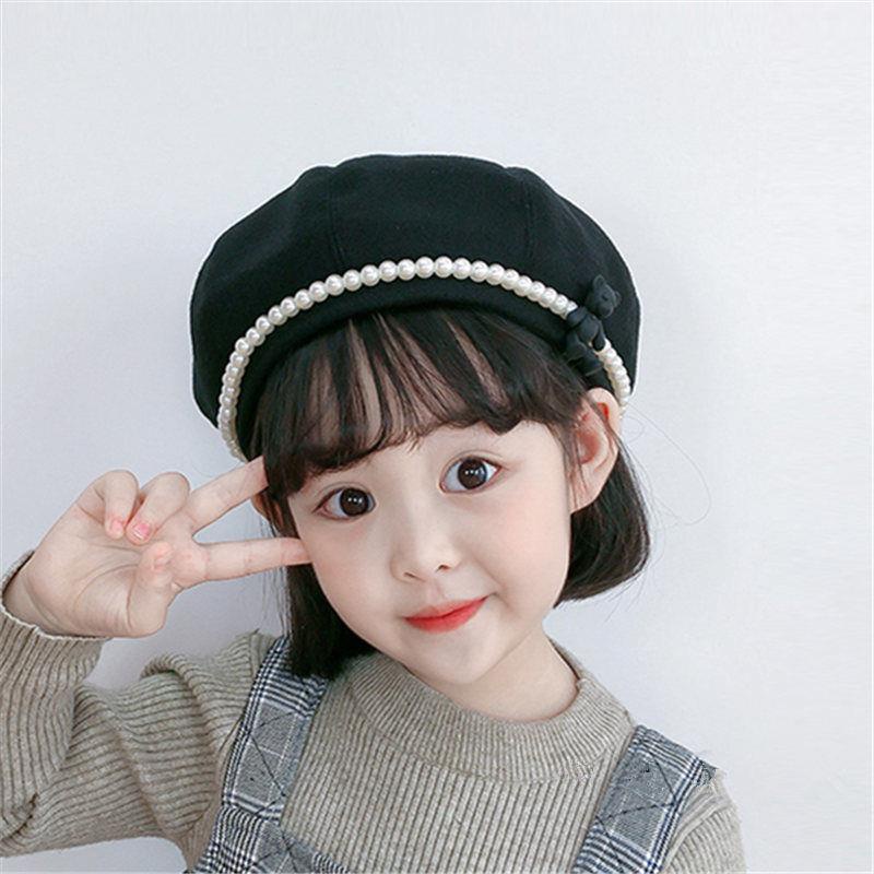 Mũ beret Đính Ngọc Trai Thời Trang Thu Đông Cho Bé Gái
