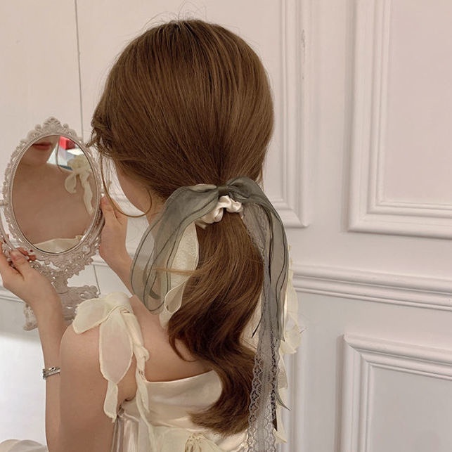 Dây Buộc Tóc Thắt Nơ Ruy Băng Lưới Thanh Lịch Kiểu Pháp Cho Nữ