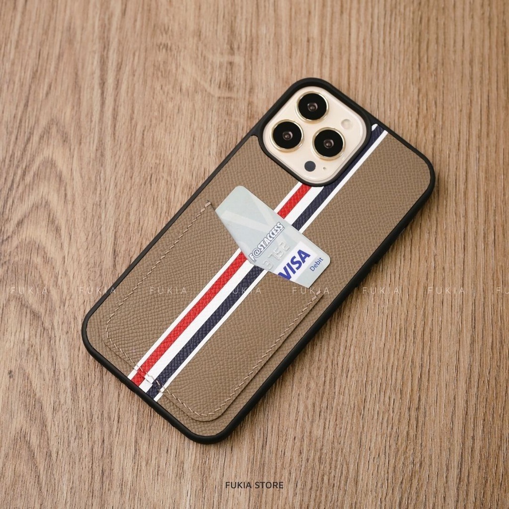 Ốp da thủ công viền đen Epsom khe thẻ TB cho IPhone 14/14Plus/14Pro/14Promax/13/13Pro/13Promax/12/12Pro/12Promax ODTC113