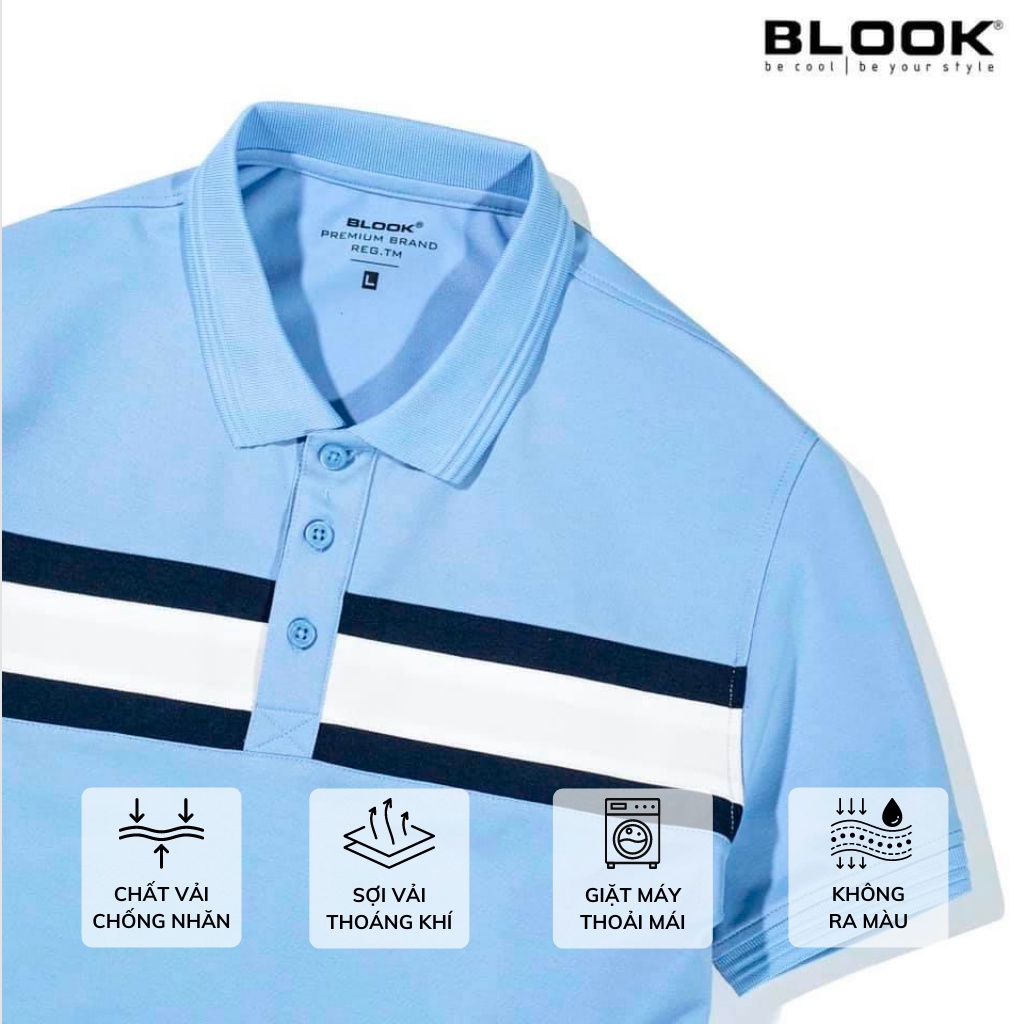 [Mã BMBAU50 giảm 7% đơn 99K] Áo Polo nam cổ bẻ BLOOK Vải thun cá sấu co giãn, Xanh Denim mã 35524