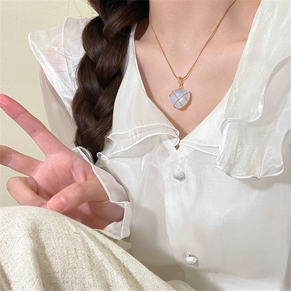 Vòng cổ Mặt Trái Tim Đính Đá Opal Phong Cách Hàn Quốc DIY