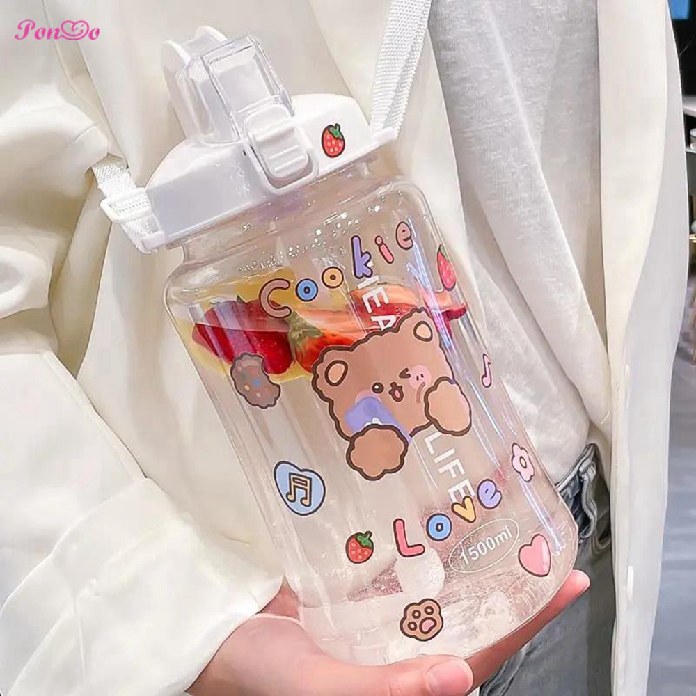 Bình Đựng Nước Dung Tích Lớn 1.5l / 2l Họa Tiết Hoạt Hình Dễ Thương