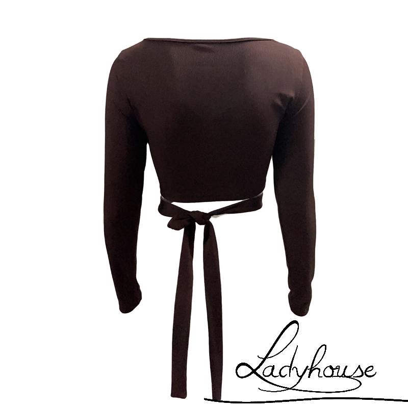 Áo Croptop Tay Dài Cổ Vuông Màu Trơn Khoét Lỗ Màu Trơn Quyến Rũ Cho Nữ