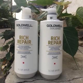 #goldwell_đức Dầu gội xả Goldwell Dualsenses Rich Repair Đức chăm sóc tóc hư tổn (2x1000ml) [sale giá chuẩn]