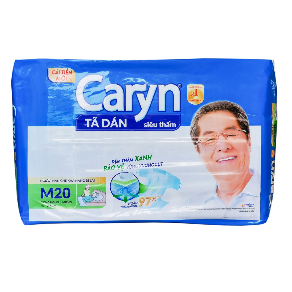 [CHÍNH HÃNG] Bỉm Người Già - Tã Dán Siêu Thấm Caryn Size M20 (Vòng hông 61-106cm)