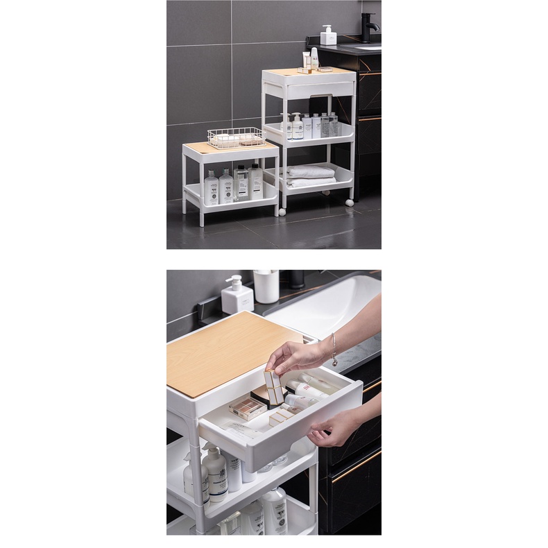 Kệ Đựng Mỹ Phẩm Bằng Gỗ Có Bánh Xe Đẩy Chống Bụi Đa Năng Cho Nhà Bếp / Phòng Tắm